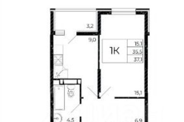 1-к квартира, 37,1 м², 9/16 эт.